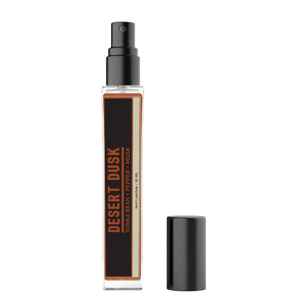 Weatherbeard Supply Co  10 ml Desert Dusk Men's Spray Parfum. Featuring notes of Tonga Bean, Pepper, and Musk.